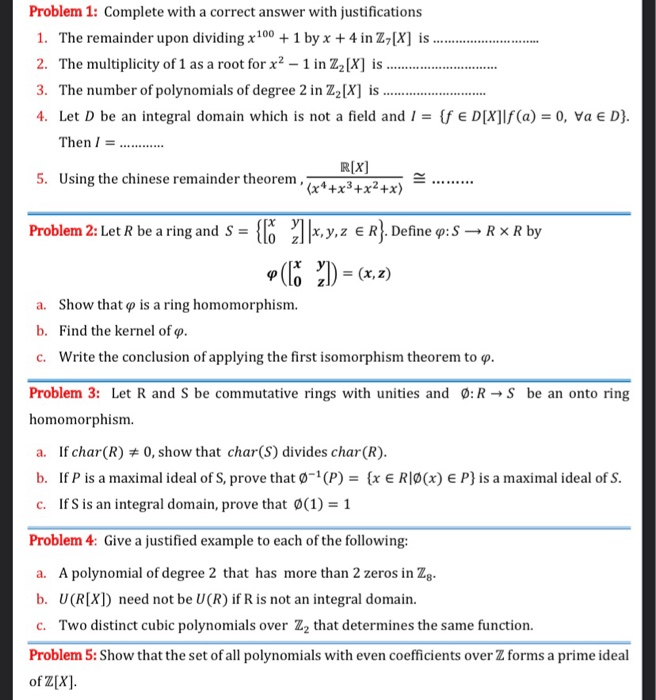 Solved Modern Algebra 2you Can Ignore The First Question Chegg Com
