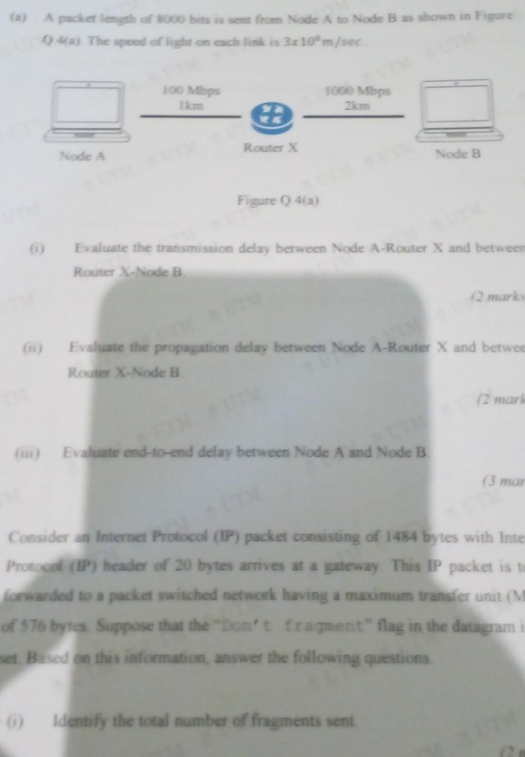 Solved A packet length of 8000 bits is sent from Node A to