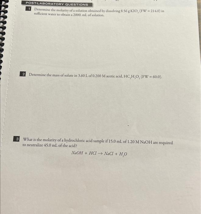 Solved 1 Determine the molarity of a solution obtained by | Chegg.com