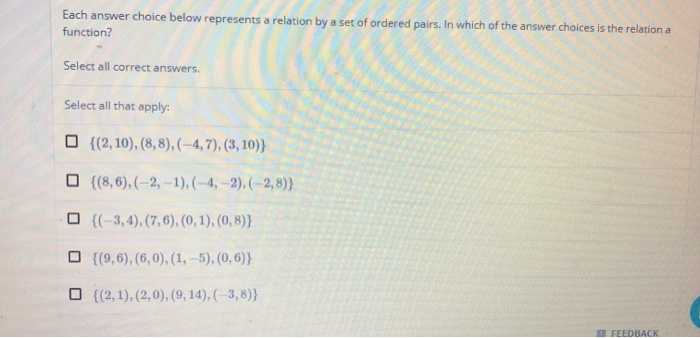 Solved Each Answer Choice Below Represents A Relation By A | Chegg.com