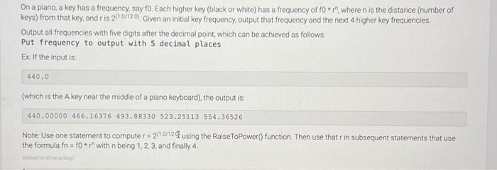 On a piano, a key has a frequency, say fo. Each | Chegg.com