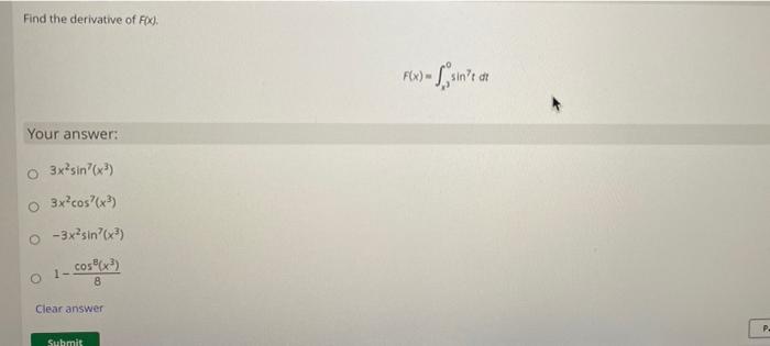 Solved Find the derivative of Fox). F(x) - L, sunt at d Your | Chegg.com
