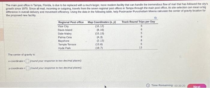 Solved The main post office in Tampa. Flonida, is due to be | Chegg.com