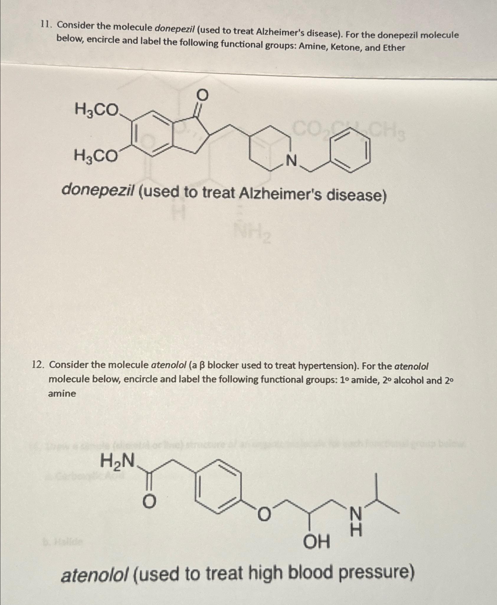 Solved Consider the molecule donepezil (used to treat | Chegg.com