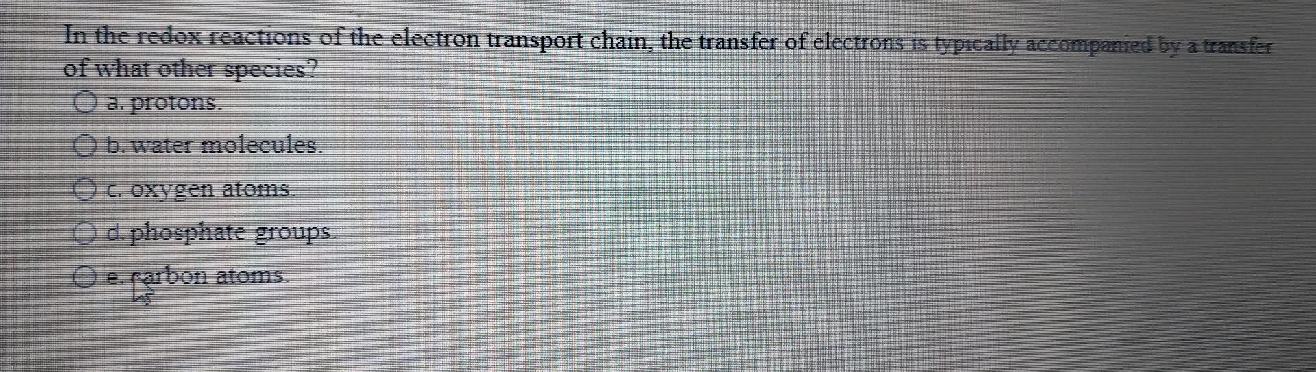 Solved In the redox reactions of the electron transport | Chegg.com