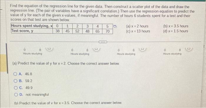 Solved Find the equation of the regression line for the | Chegg.com