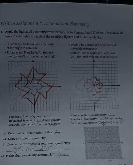 written assignment 7 dilations and symmetry answer key