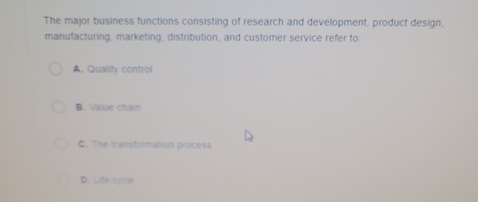 Solved The major business functions consisting of research | Chegg.com