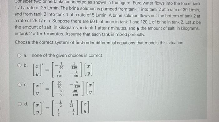 Solved + Tank 1 Tank 2 Consider two brine tanks connected as | Chegg.com