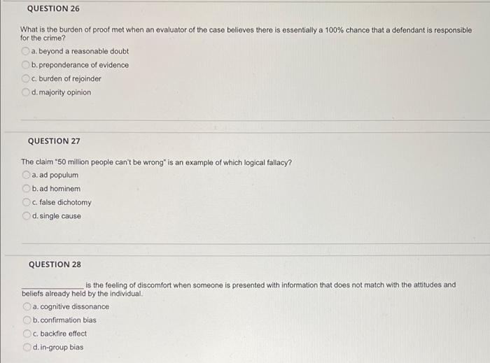 Solved QUESTION 26 What Is The Burden Of Proof Met When An | Chegg.com