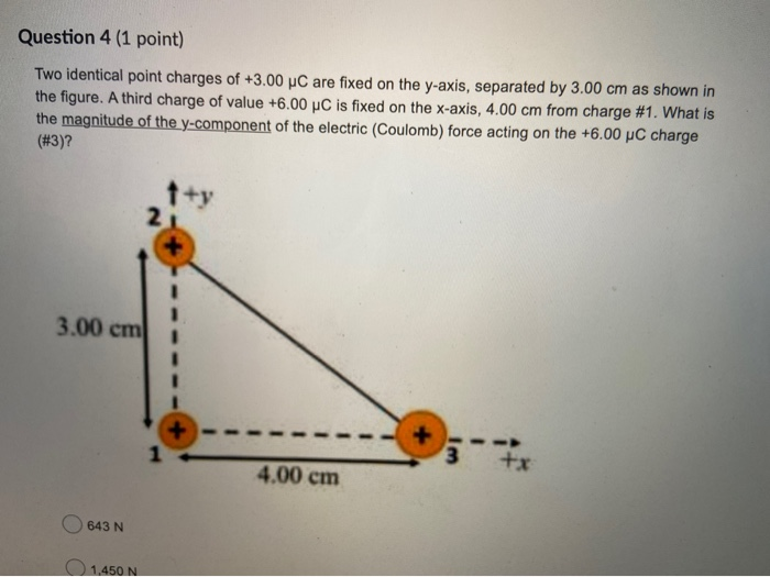 Solved Question 4 (1 point) Two identical point charges of | Chegg.com