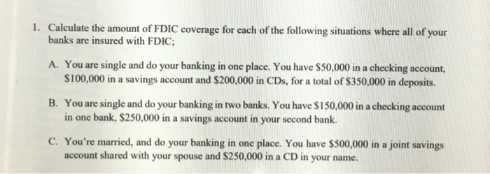 Solved 1 Calculate The Amount Of Fdic Coverage For Each