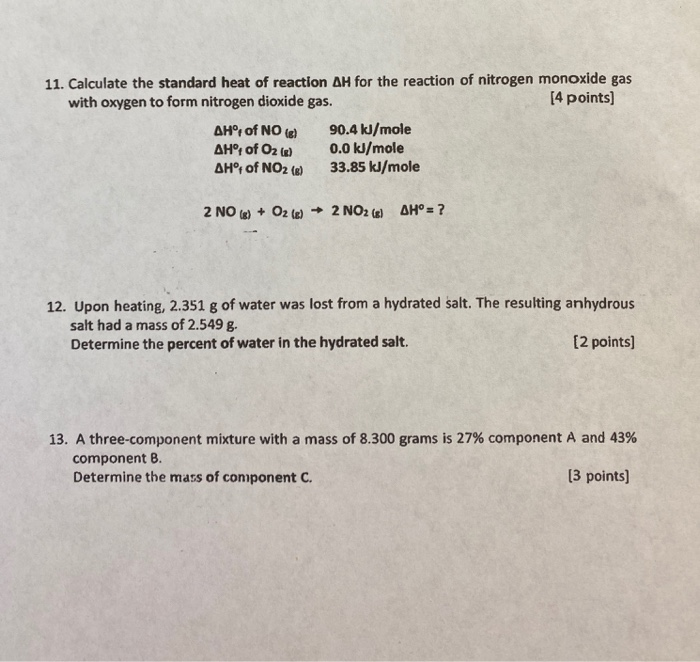 Solved 11. Calculate the standard heat of reaction AH for