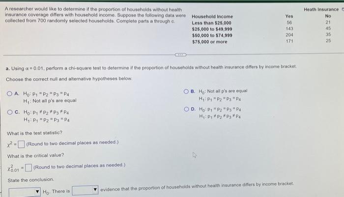 Solved A researcher would like to determine if the | Chegg.com