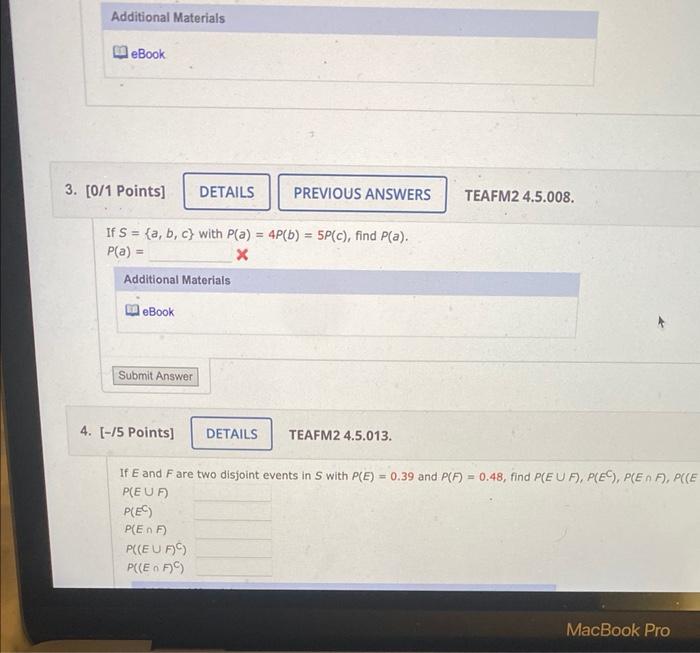 Solved If S = {a, B, C} With P(a) = 4P(b) = 5P(c), Find | Chegg.com