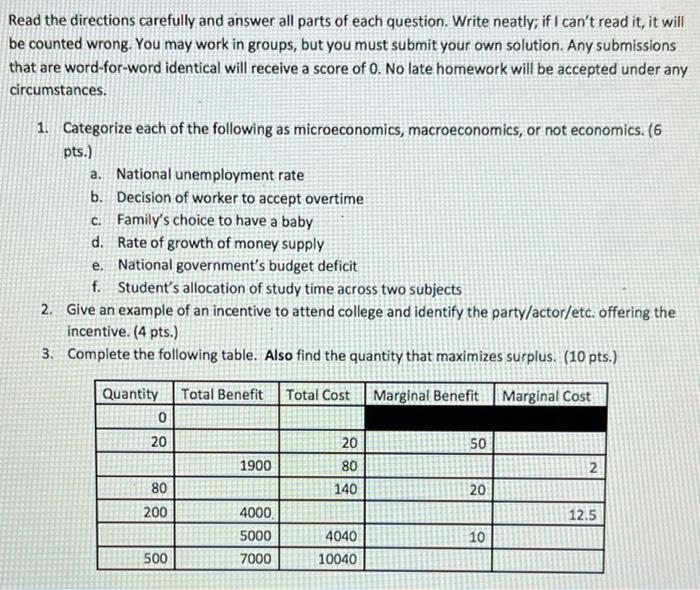 Solved Read the directions carefully and answer all parts of | Chegg.com