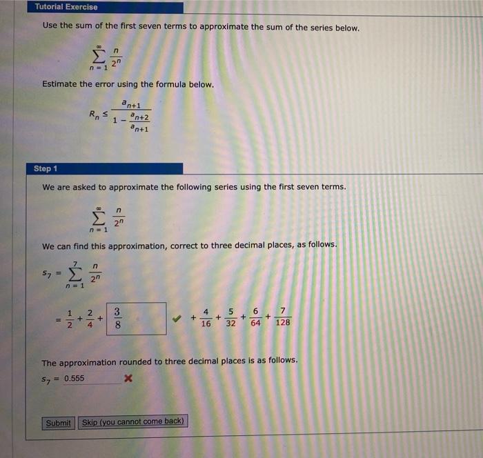 Solved Tutorial Exercise Use the sum of the first seven | Chegg.com