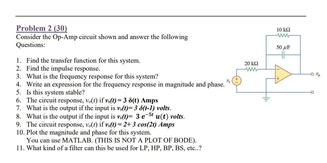 Solved Problem 2 (30) Consider the Op-Amp circuit shown and | Chegg.com