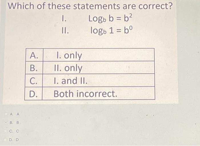 Solved Which Of These Statements Are Correct? Logb B = B² | Chegg.com