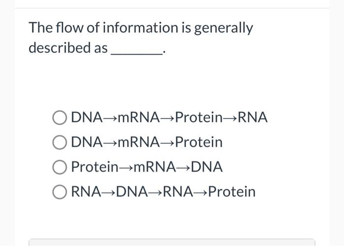 Solved The flow of information is generally described as DNA | Chegg.com