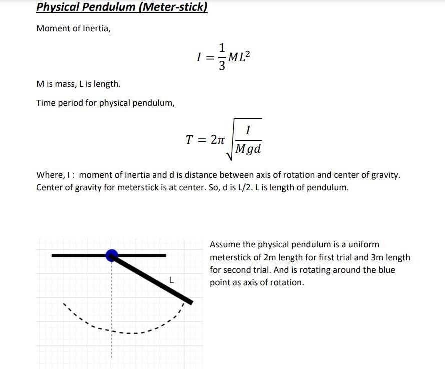 Solved Physical Pendulum (Meterstick) Moment of Inertia, M