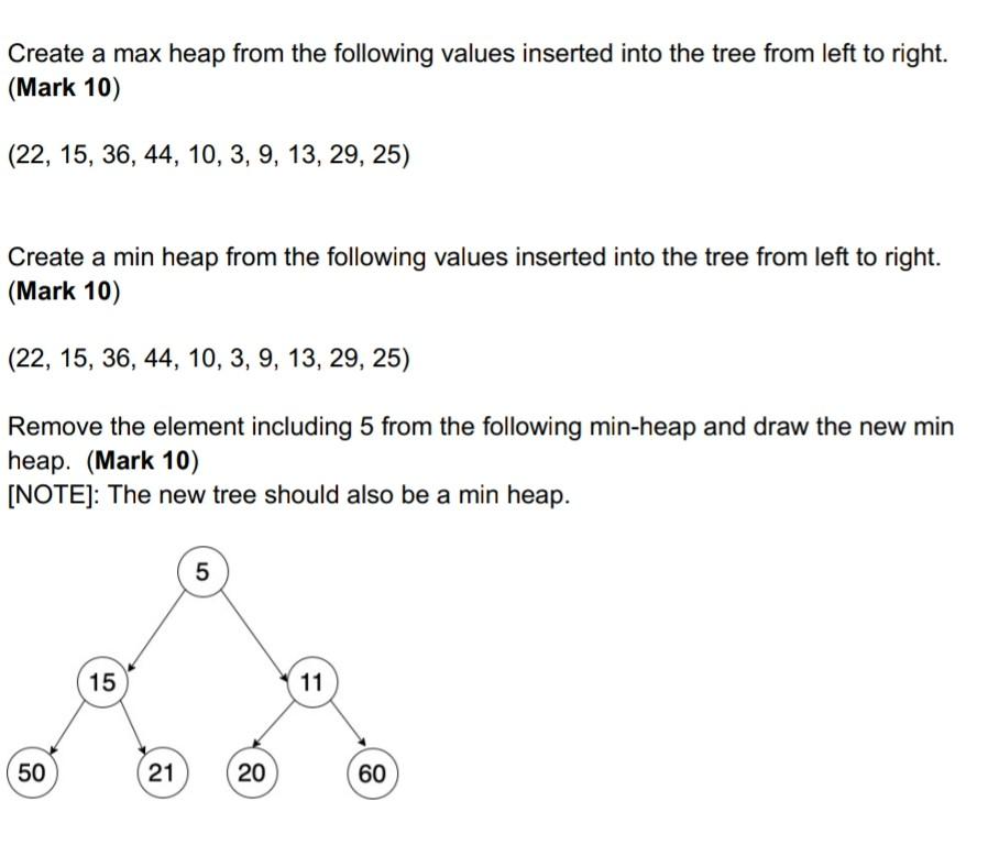 Solved Create a max heap from the following values inserted | Chegg.com