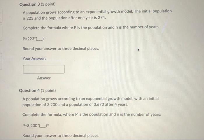 Solved Question 3 (1 point) A population grows according to | Chegg.com