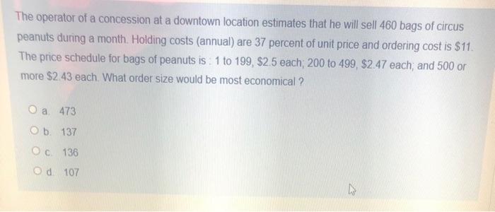 Solved The operator of a concession at a downtown location | Chegg.com