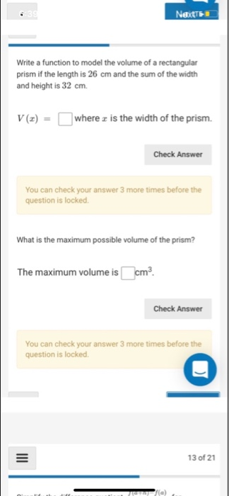 Solved NextTs Write a function to model the volume of a | Chegg.com