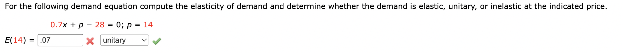 Solved For the following demand equation compute the | Chegg.com