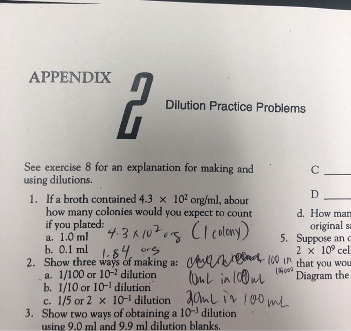 Solved APPENDIX Dilution Practice Problems See exercise 8