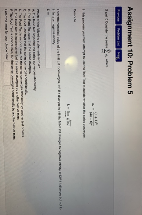 Solved Assignment 10: Problem 1 Previous Problem List Next | Chegg.com