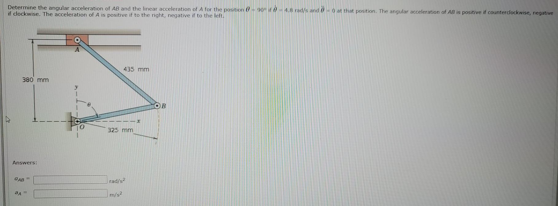 Solved Determine the angular acceleration of AB and the | Chegg.com