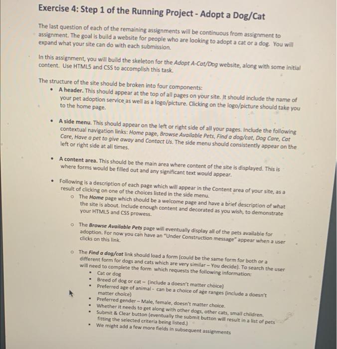 Solved Exercise 4: Step 1 of the Running Project - Adopt a | Chegg.com