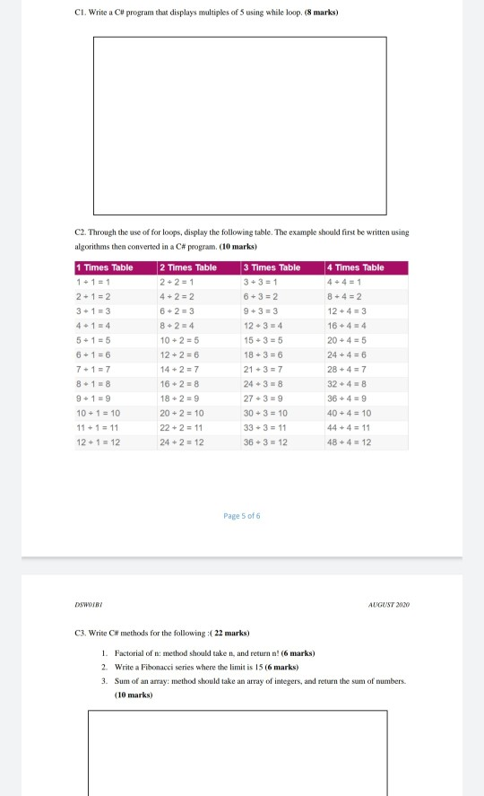 Solved CI. Write a C# program that displays multiples of 5 | Chegg.com