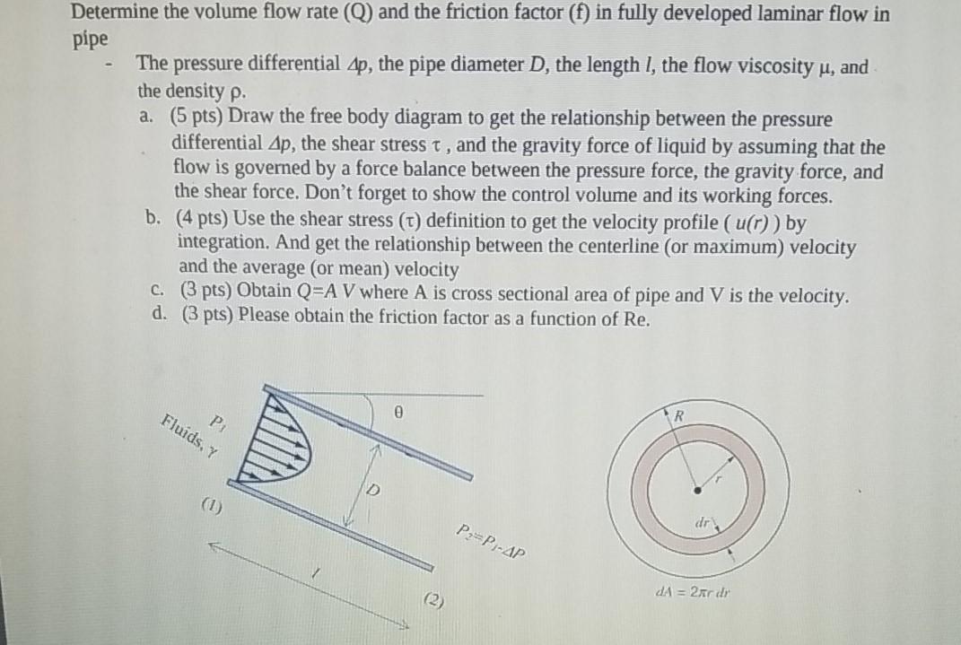 Solved Determine the volume flow rate (Q) and the friction | Chegg.com