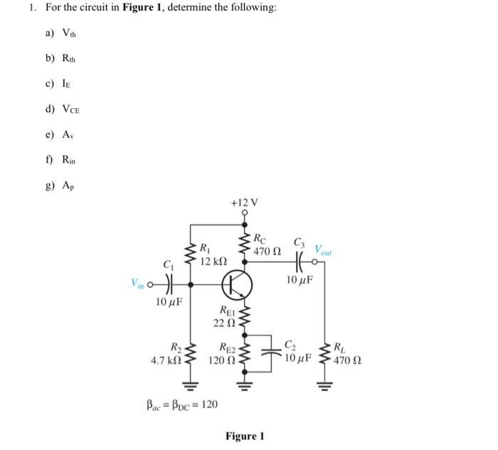 Solved 1. For the circuit in Figure 1, determine the | Chegg.com