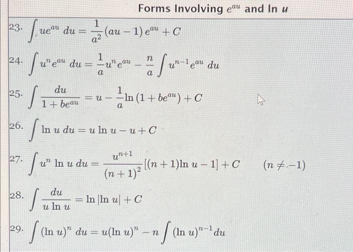 [solved] The Table Of Integrals Is Provided Belowproblem U