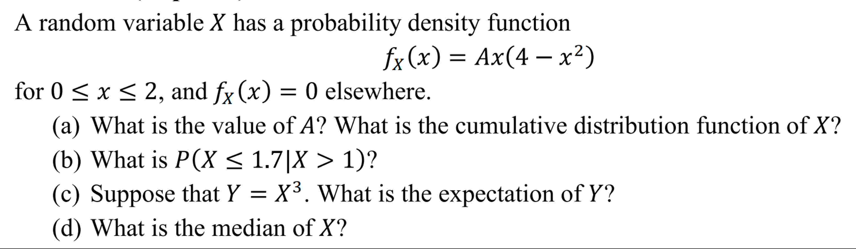 Solved A random variable x has a probability density | Chegg.com