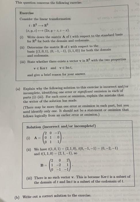 Solved This question concerns the following exercise. | Chegg.com