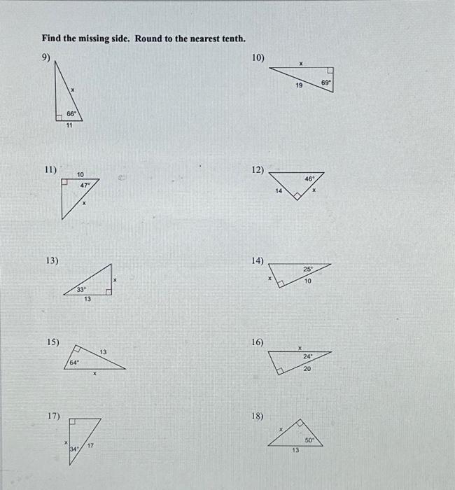 Solved Find the missing side. Round to the nearest tenth. | Chegg.com