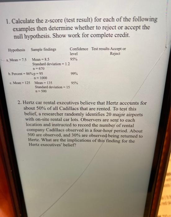 Solved 1. Calculate the Z-score (test result) for each of | Chegg.com