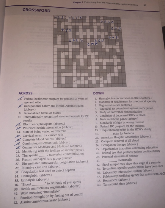 Phlebotomy Crossword Puzzle Answers Chapter 1 Terrie Moody s 