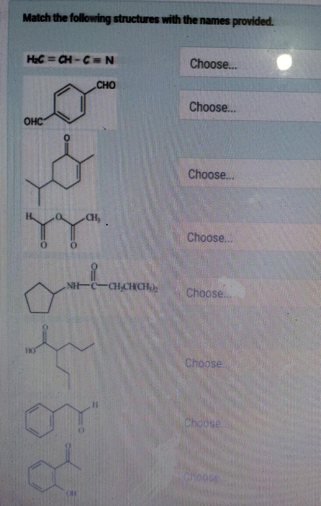 Match the following structures with the names | Chegg.com