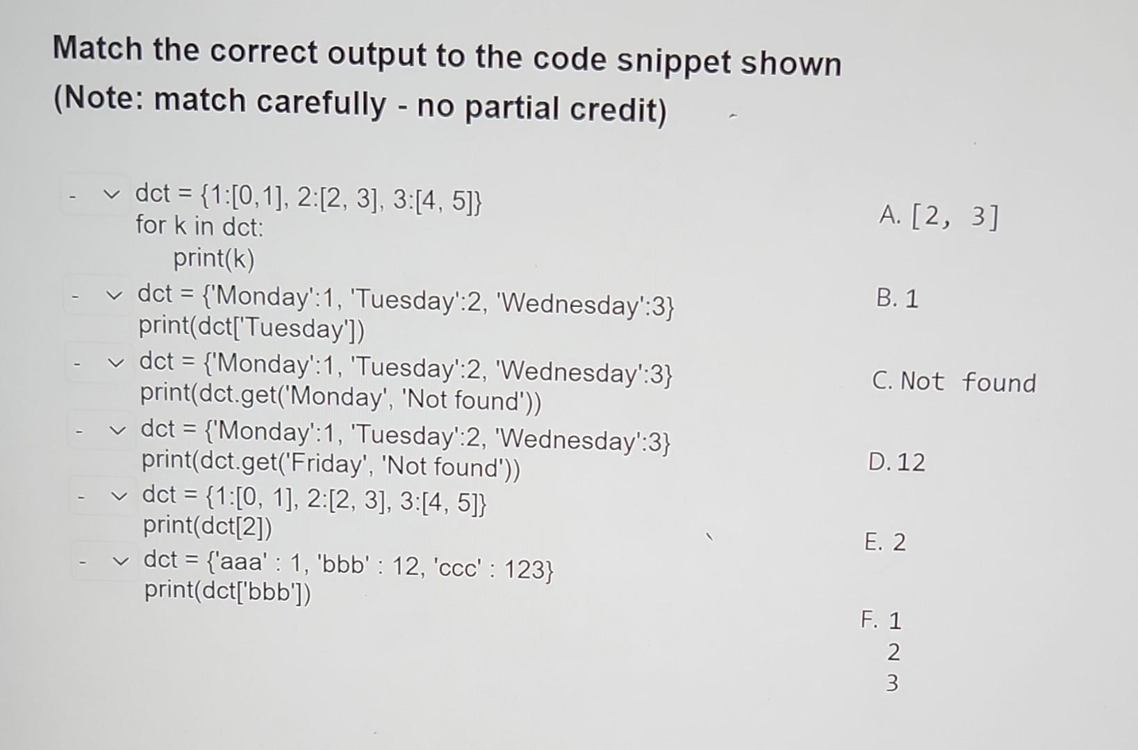 Solved Match The Correct Output To The Code Snippet Shown | Chegg.com