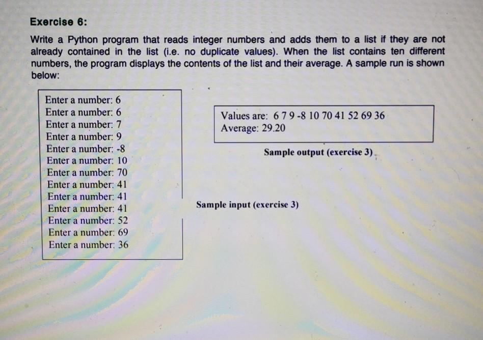 Solved Exercise 6: Write a Python program that reads integer | Chegg.com