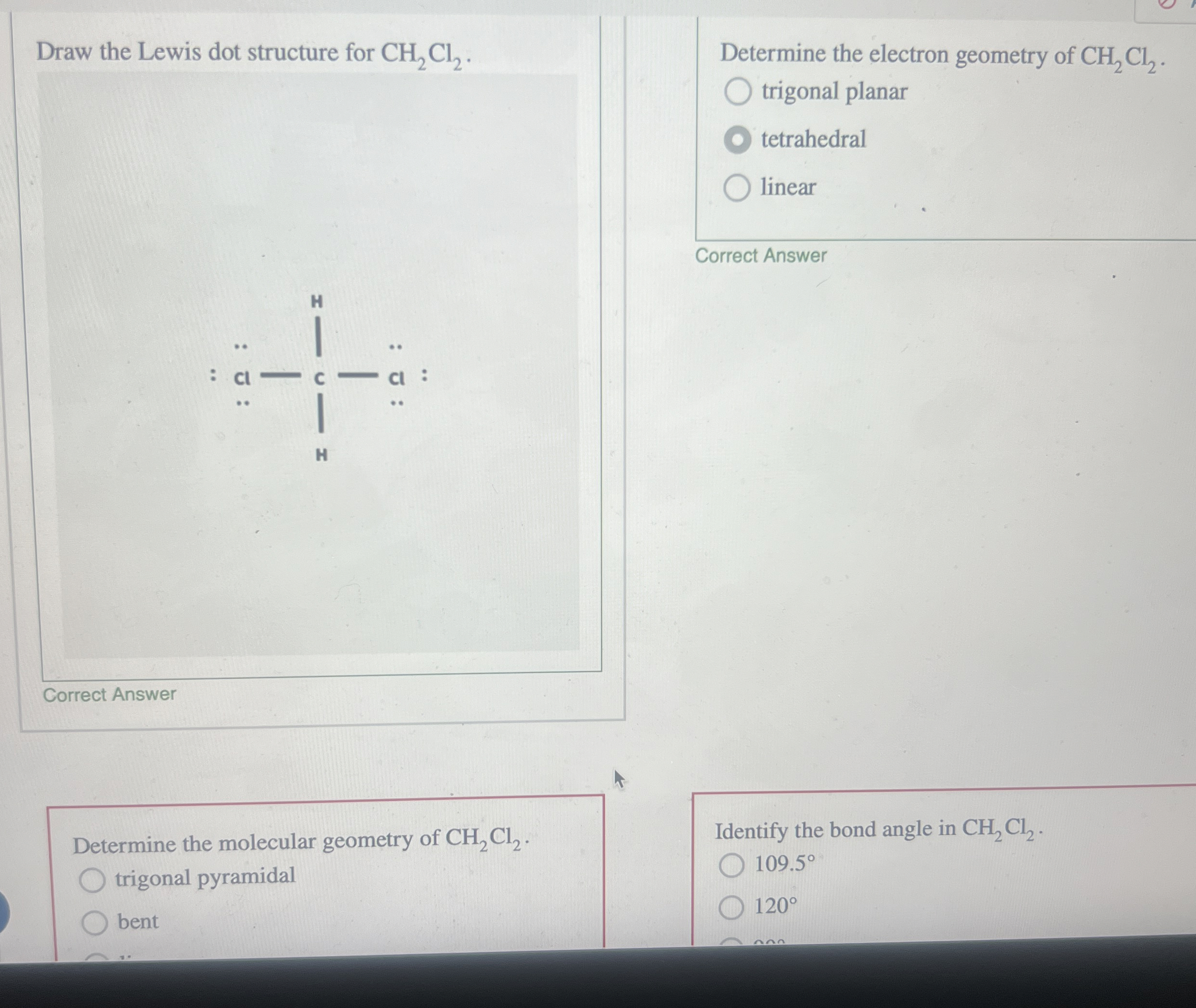 Solved Determine the electron geometry of CH2Cl2.trigonal | Chegg.com