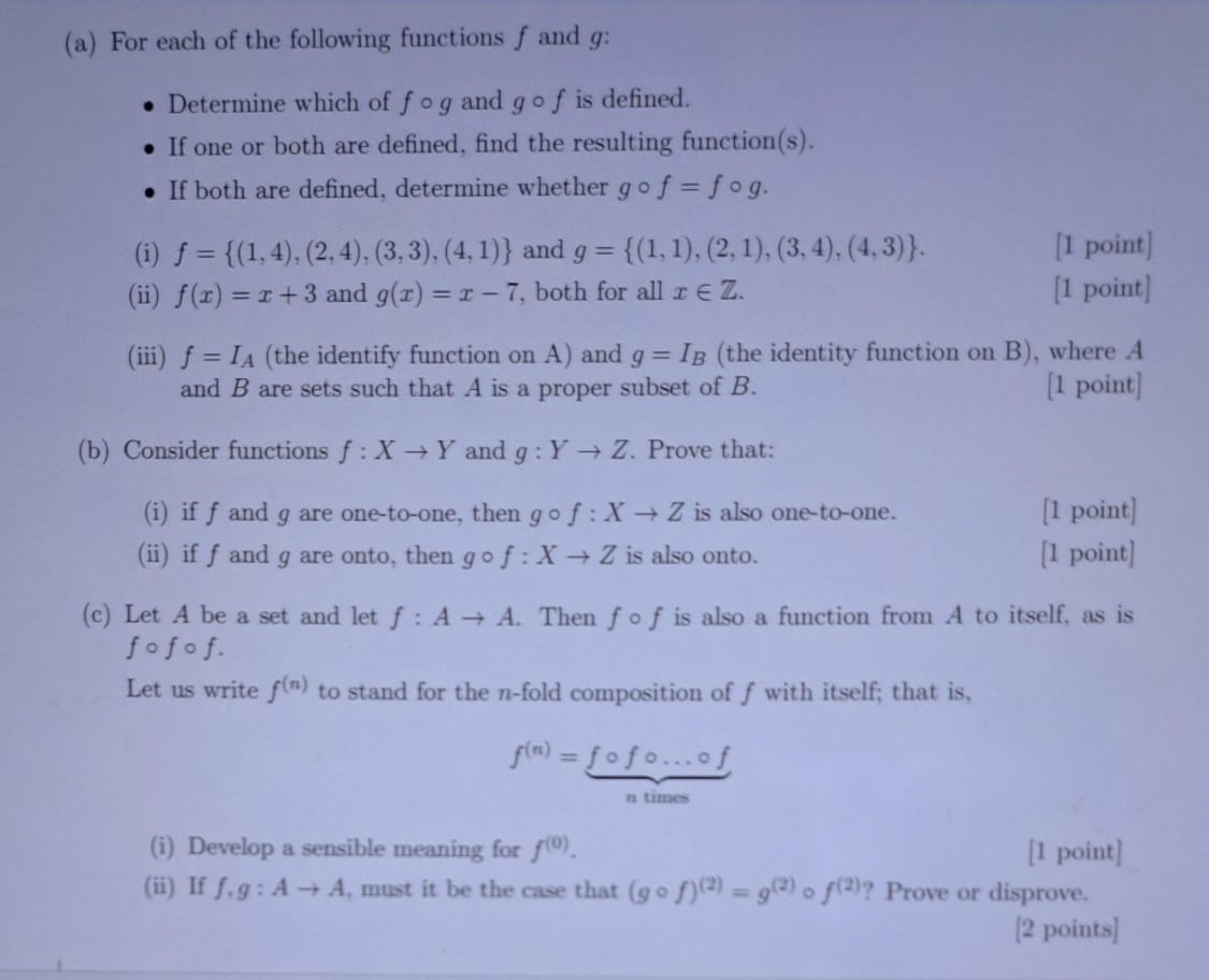 Solved (a) ﻿For each of ﻿the following functions f ﻿and g