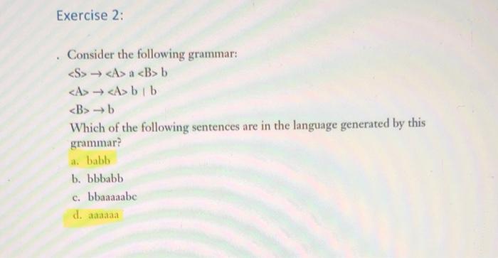 Solved Consider The Following Grammar: | Chegg.com