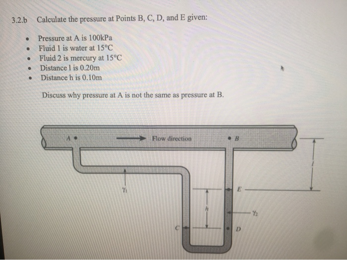 Solved 3.2.b Calculate The Pressure At Points B, C, D, And E | Chegg.com